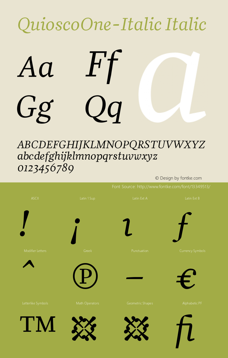 QuioscoOne-Italic Italic Version 001.000 Font Sample