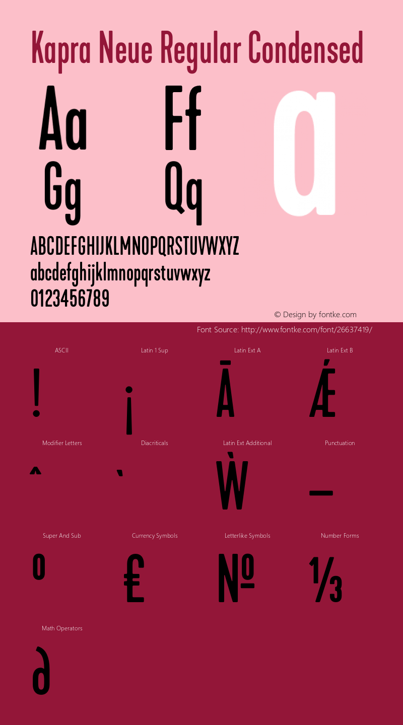 Kapra Neue Regular Condensed Version 1.000;PS 001.000;hotconv 1.0.88;makeotf.lib2.5.64775 Font Sample