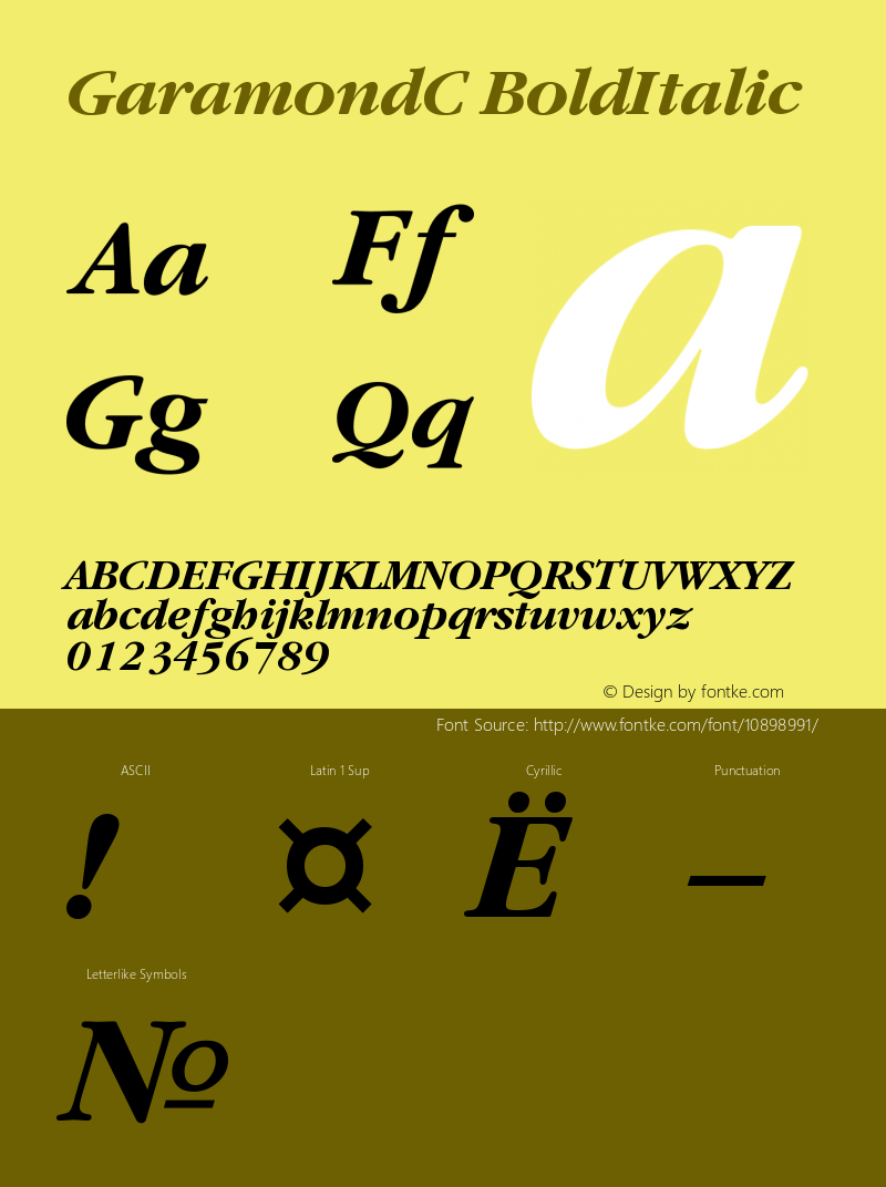 GaramondC BoldItalic Version 001.000 Font Sample