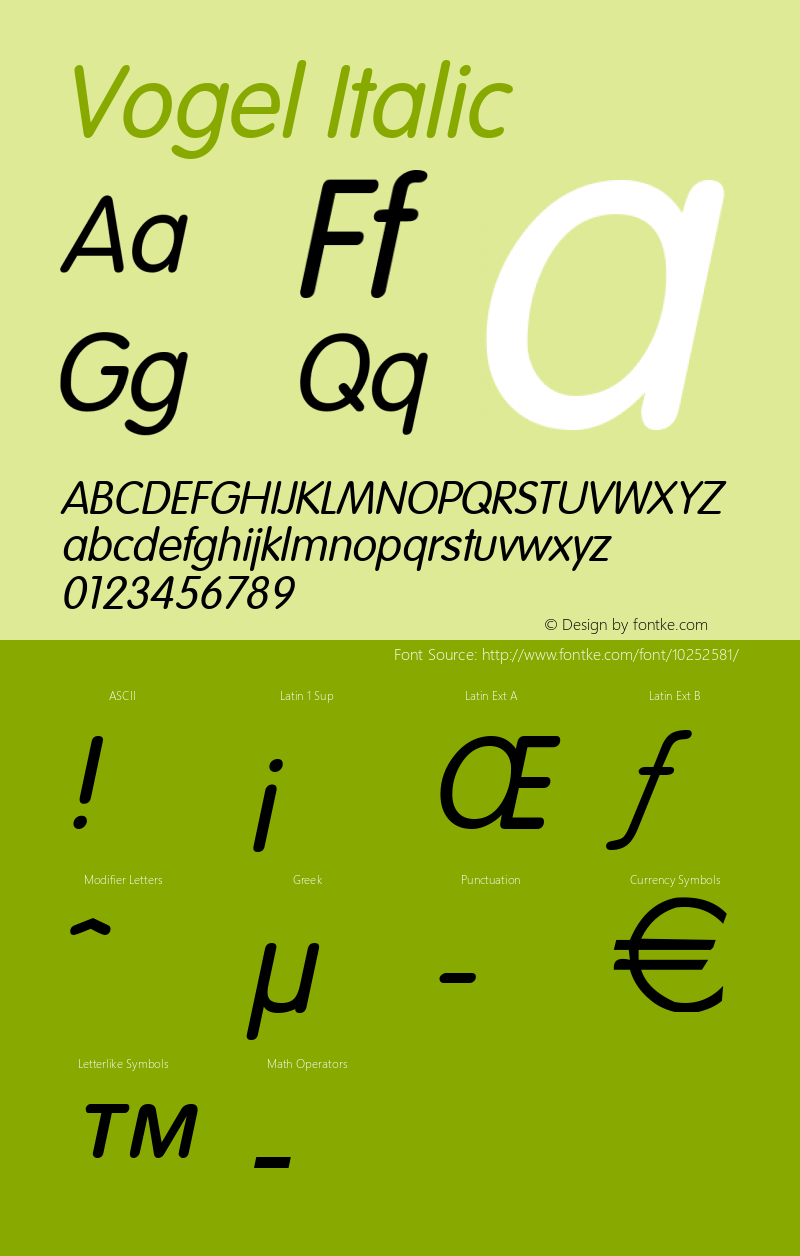 Vogel Italic Altsys Fontographer 4.1 11/2/95 Font Sample