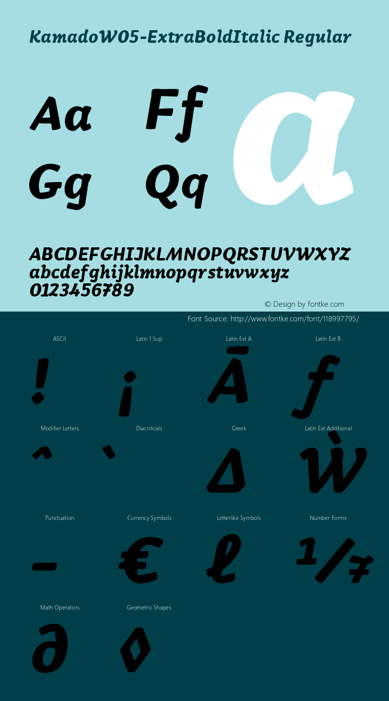 Kamado W05 ExtraBold Italic Version 1.00 Font Sample