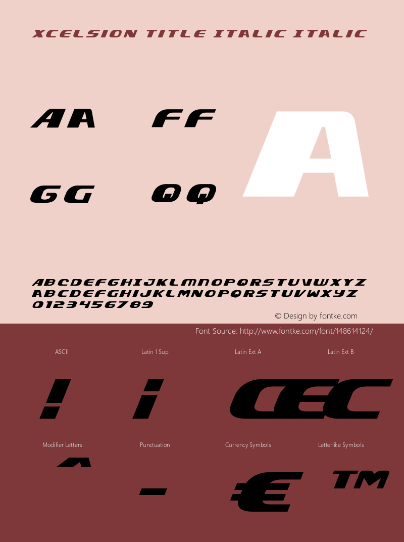 Xcelsion Title Italic Version 4.0; 2016; Font Sample