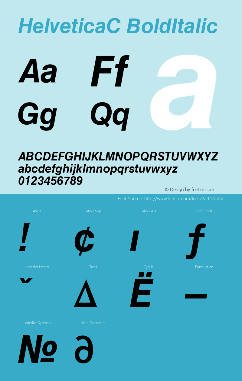 HelveticaC Bold Italic Version 001.000 Font Sample