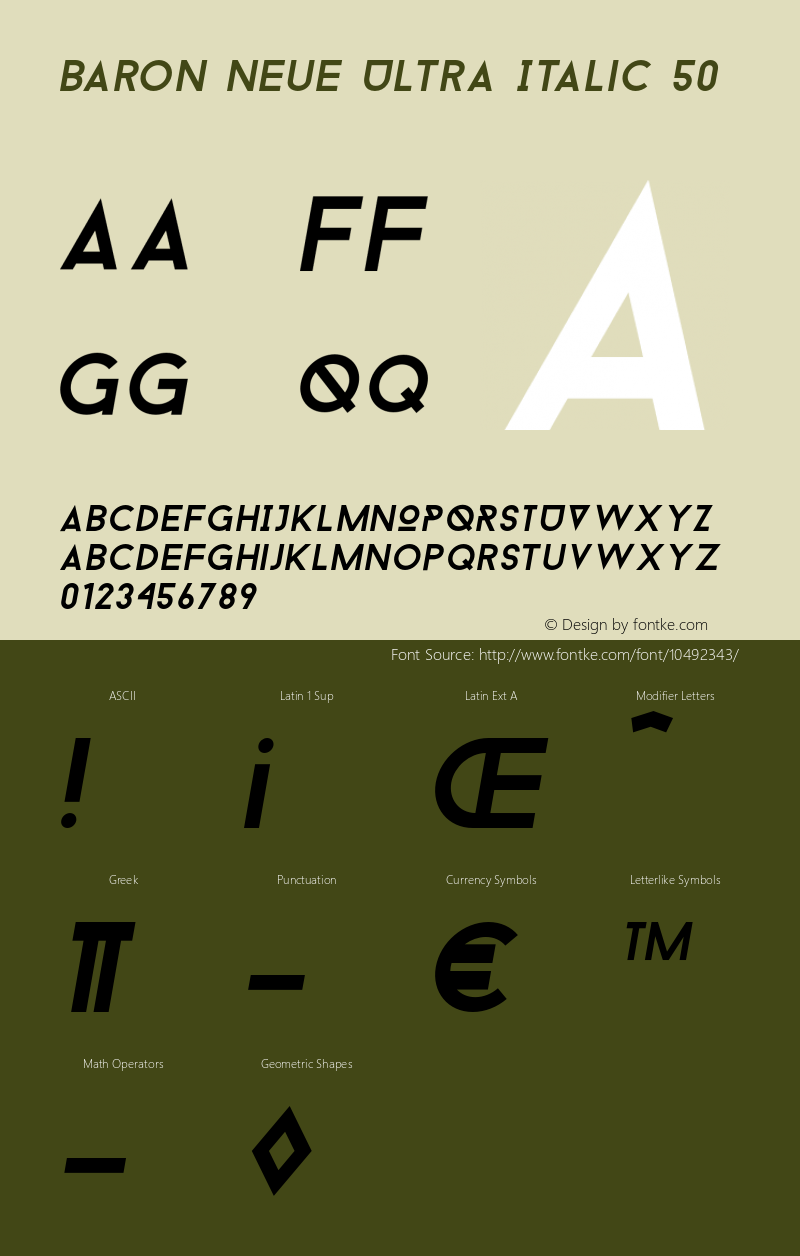 Baron Neue Ultra Italic 50 Version 1.000 Font Sample