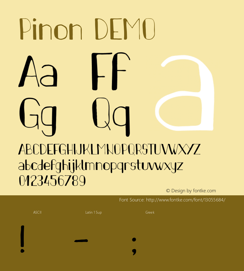 Pinon DEMO Version 1.00 April 10, 2016, initial release Font Sample