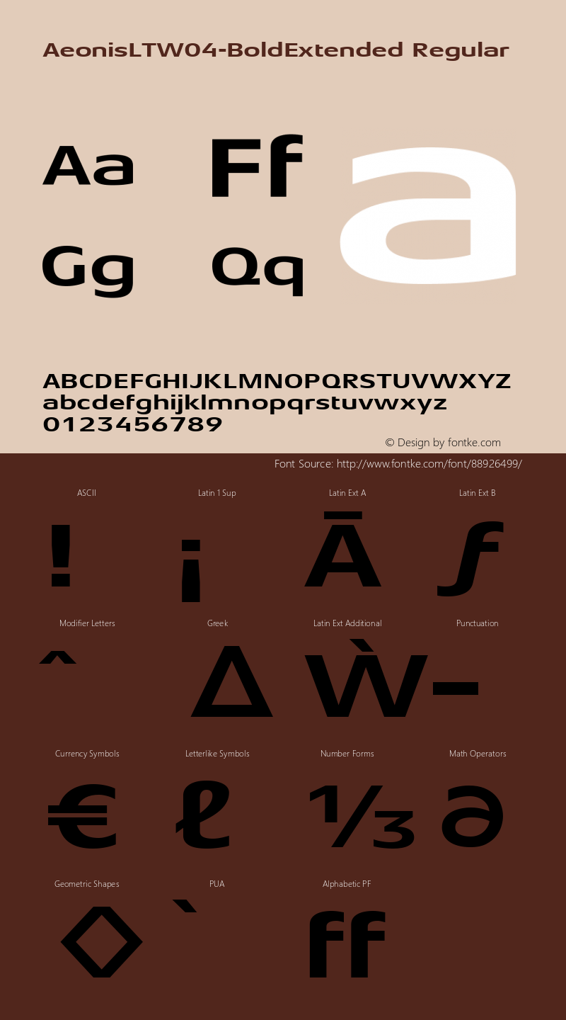Aeonis LT W04 Bold Extended Version 1.100 Font Sample