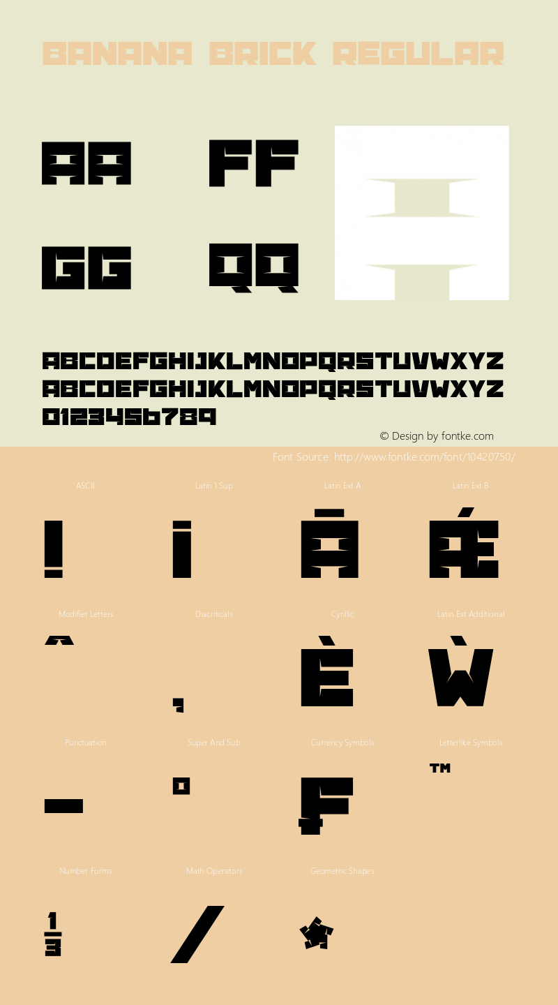 Banana Brick Regular Version 4.000 2011 initial release Font Sample