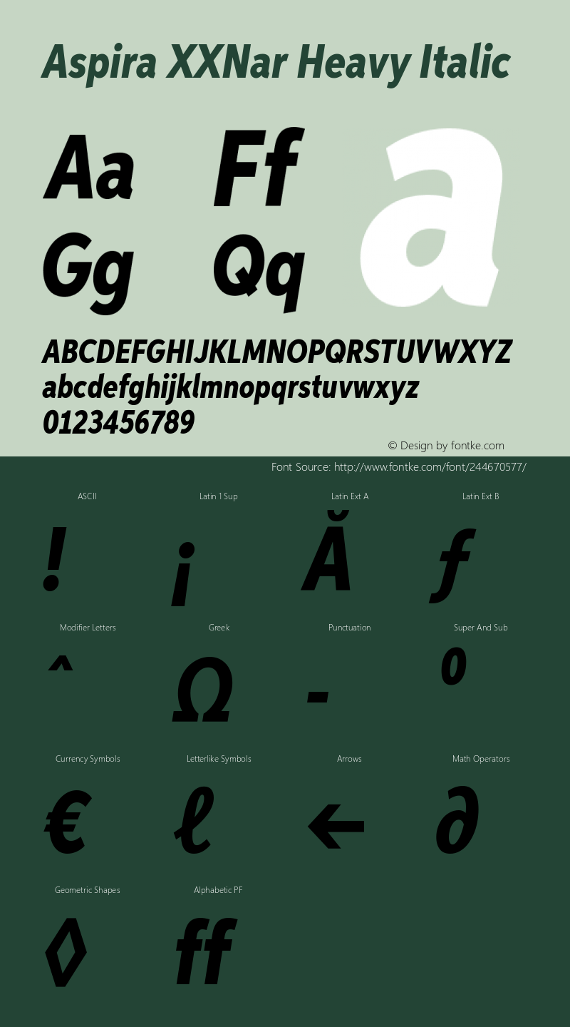 AspiraXXNar-HeavyIt Version 1.05          UltraPrecision Font图片样张