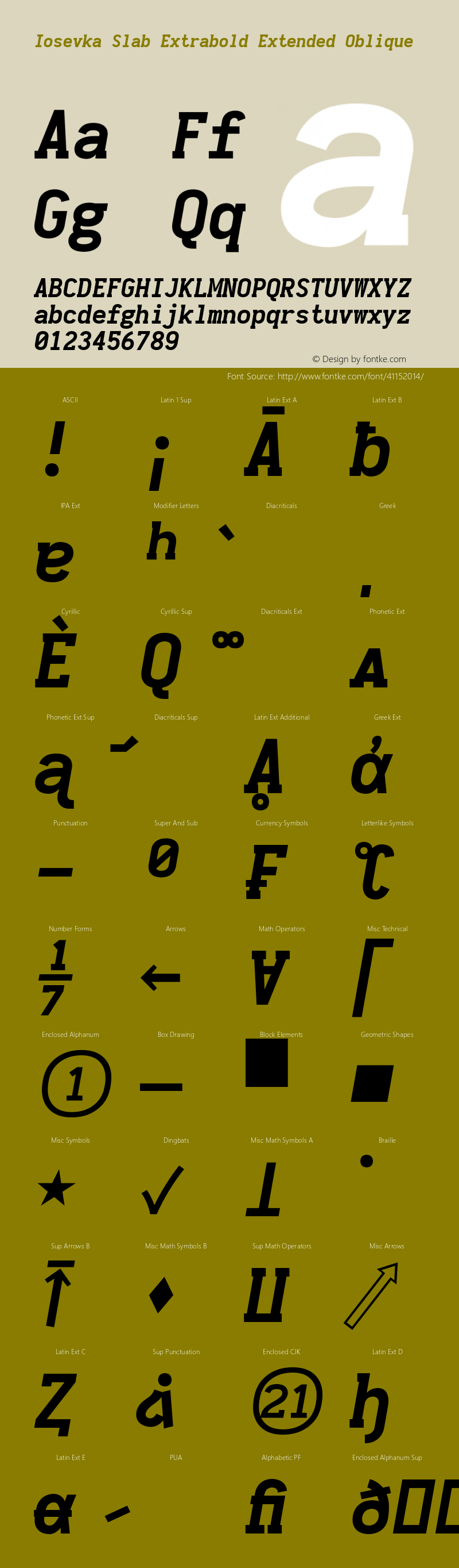 Iosevka Slab Extrabold Extended Oblique 2.3.1 Font Sample