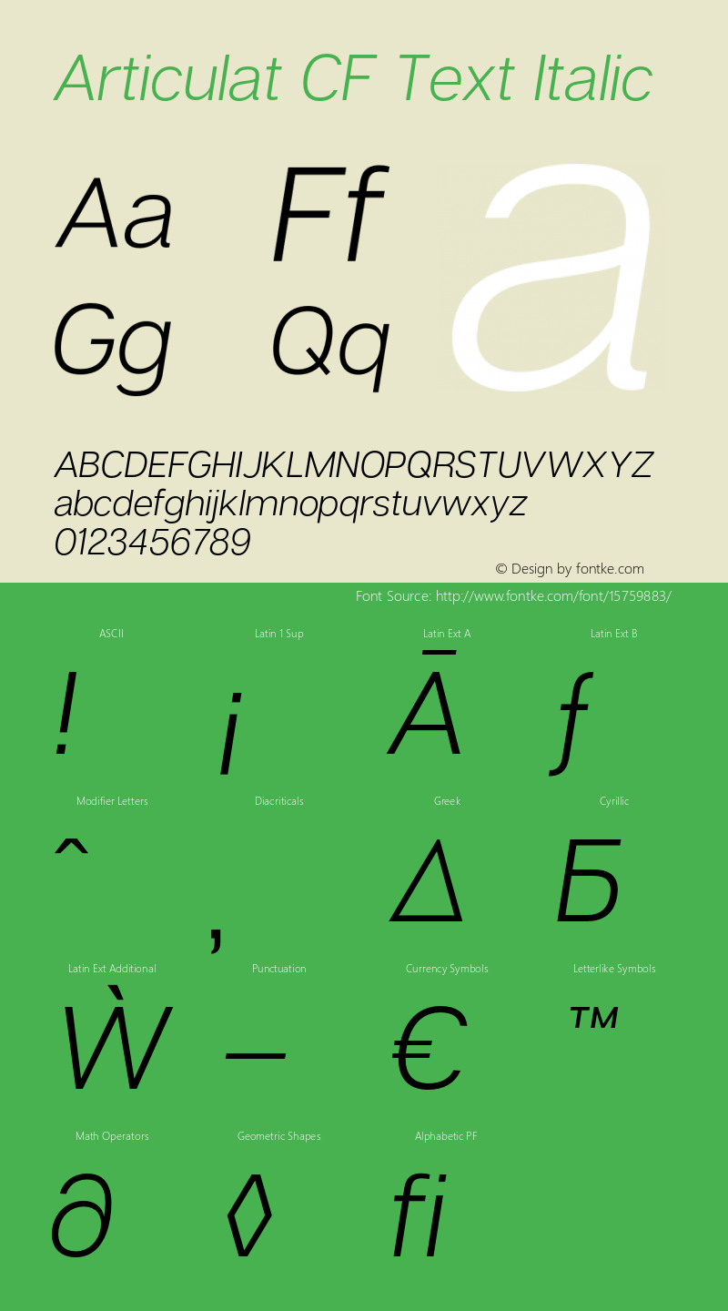 Articulat CF Text Italic Version 1.000;PS 001.000;hotconv 1.0.88;makeotf.lib2.5.64775 Font Sample