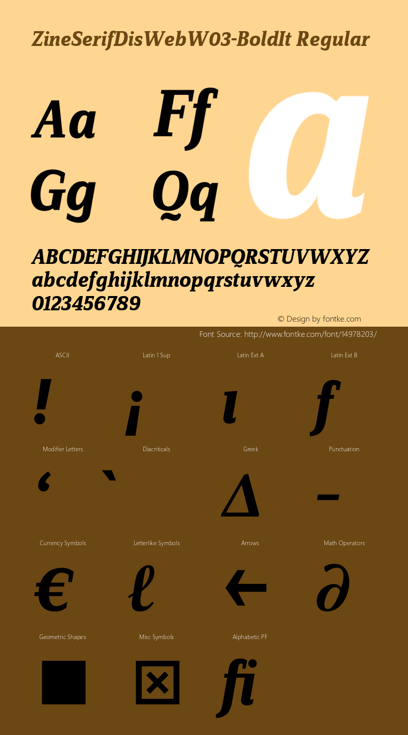 ZineSerifDisWebW03-BoldIt Regular Version 7.504 Font Sample