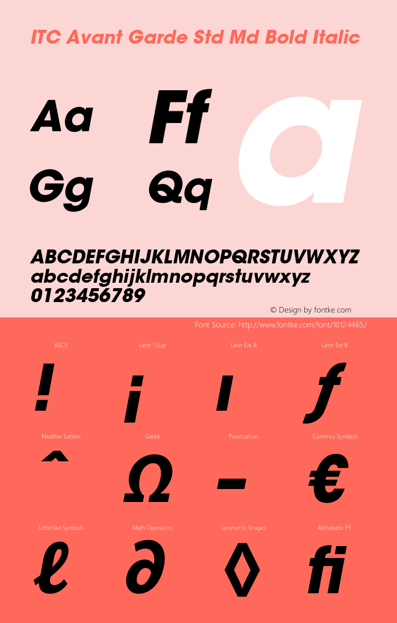 ITC Avant Garde Std Md Bold Italic OTF 1.018;PS 001.001;Core 1.0.31;makeotf.lib1.4.1585 Font Sample