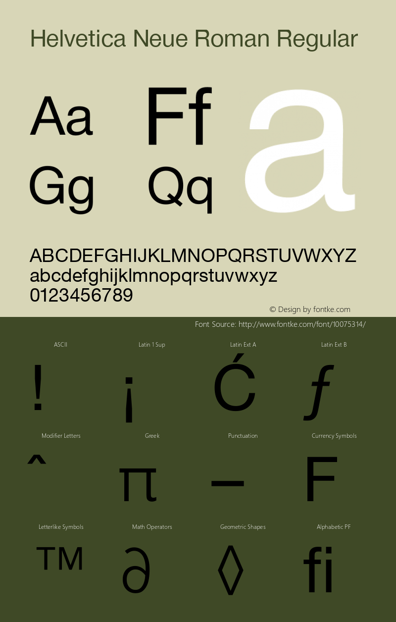 Helvetica Neue Roman Regular 1.000; 12-16-93 Font Sample