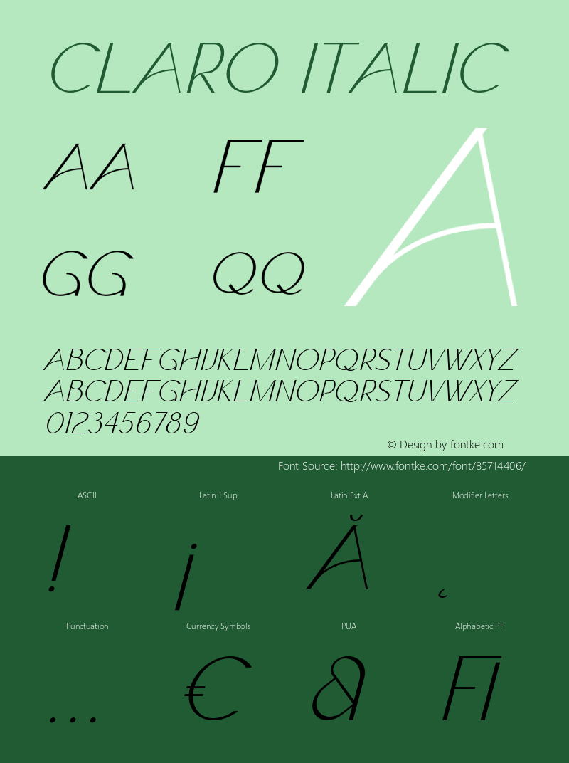 Claro Italic Version 1.000 Font Sample