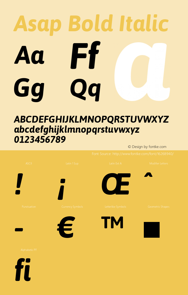 Asap Bold Italic Version 1.001 Font Sample