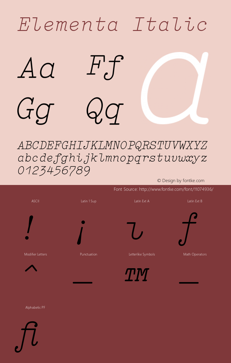 Elementa Italic Version 001.000 Font Sample