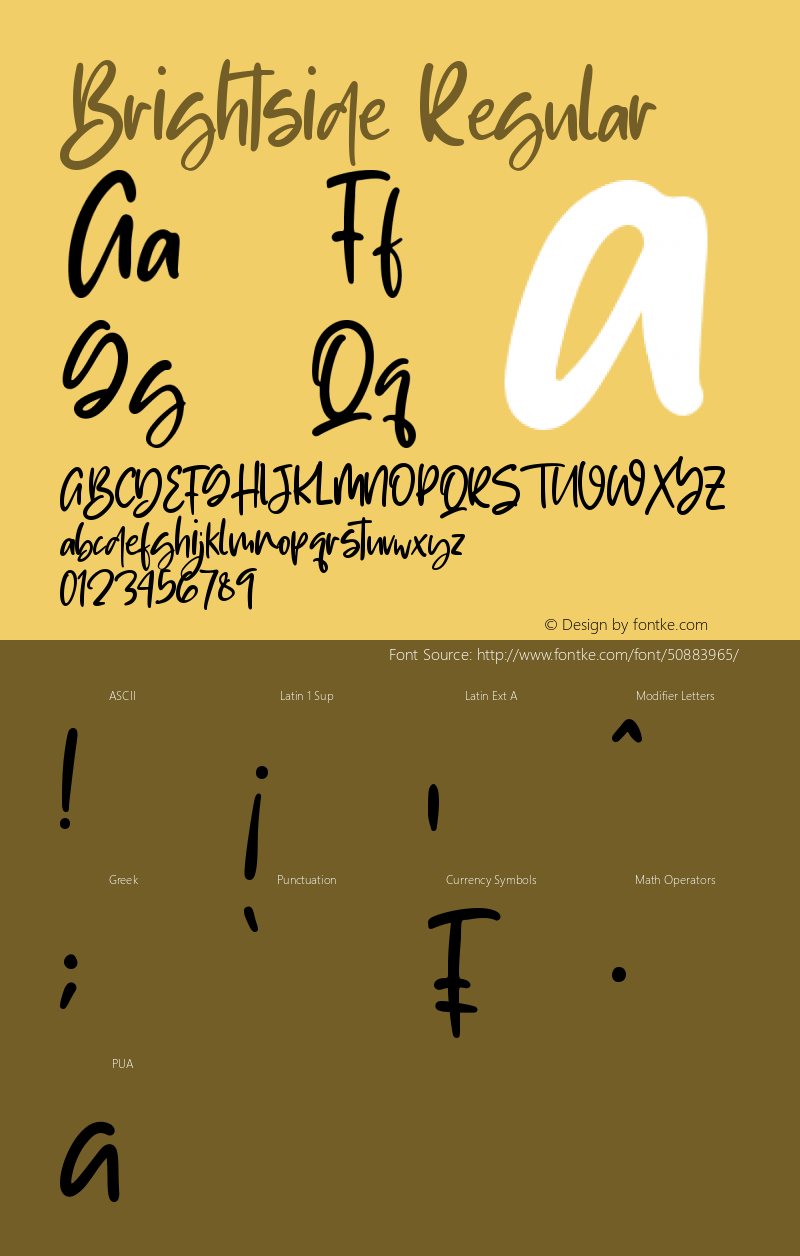 Brightside Version 1.00;August 14, 2019;FontCreator 11.5.0.2430 64-bit Font Sample