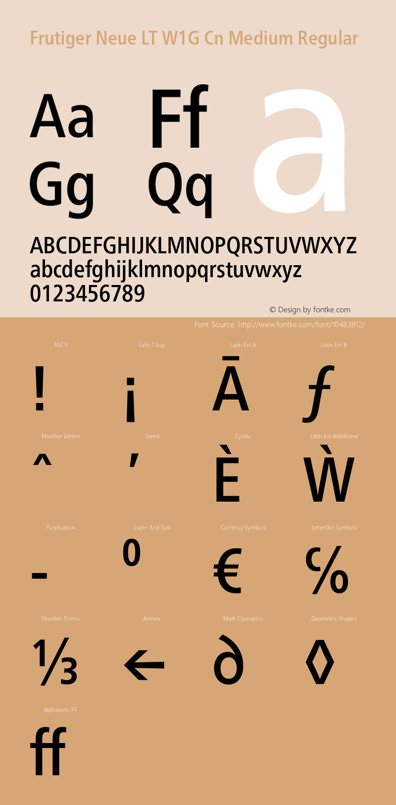 Frutiger Neue LT W1G Cn Medium Regular Version 1.00 Font Sample