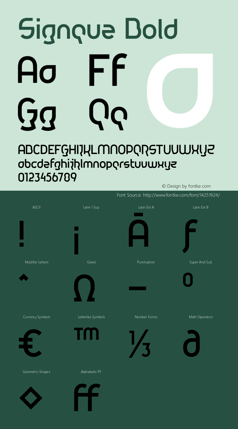 Signque Bold Version 1.002 Font Sample