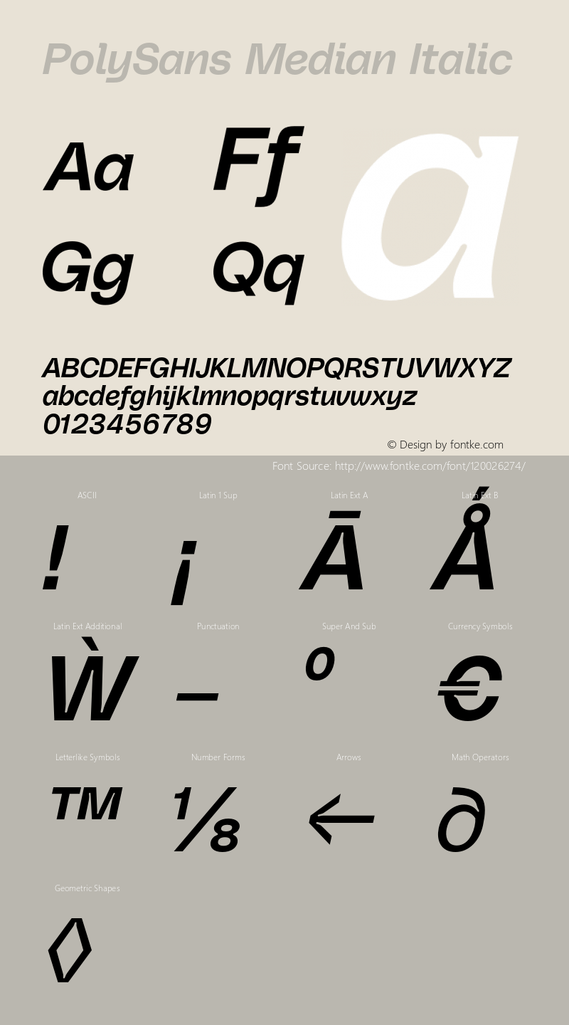 PolySans Median Italic Version 1.000;hotconv 1.0.109;makeotfexe 2.5.65596 Font Sample