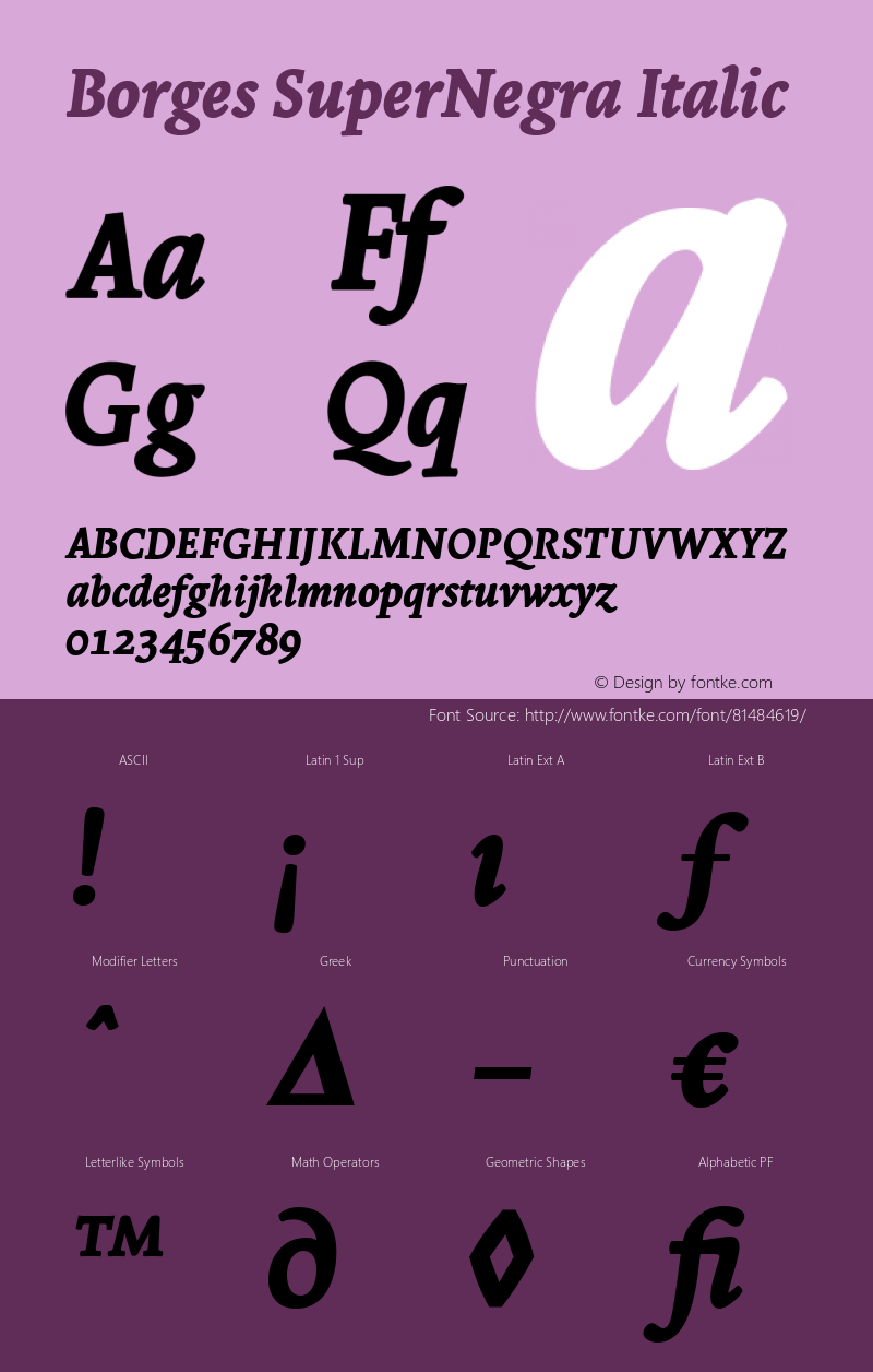 Borges-SuperNegraItalic Version 2.000 Font Sample