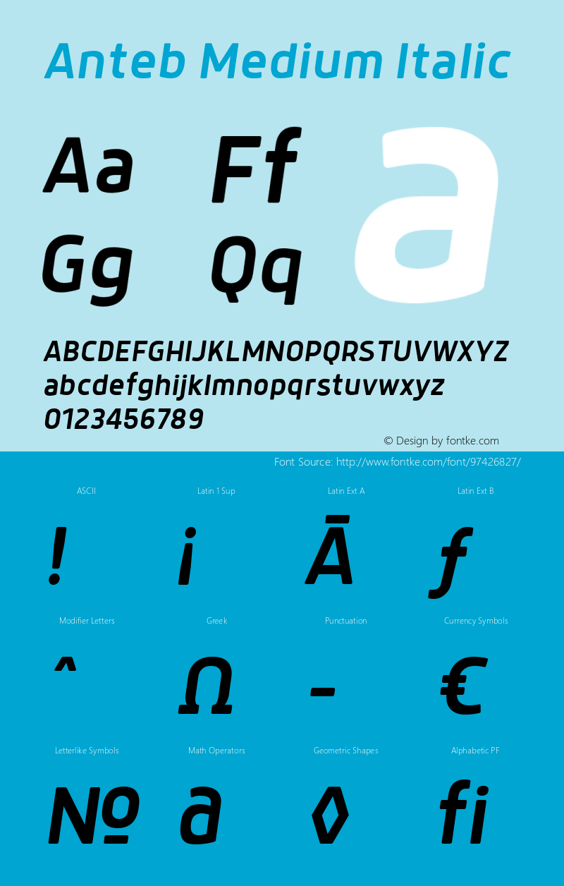 Anteb Medium Italic 1.000 Font Sample