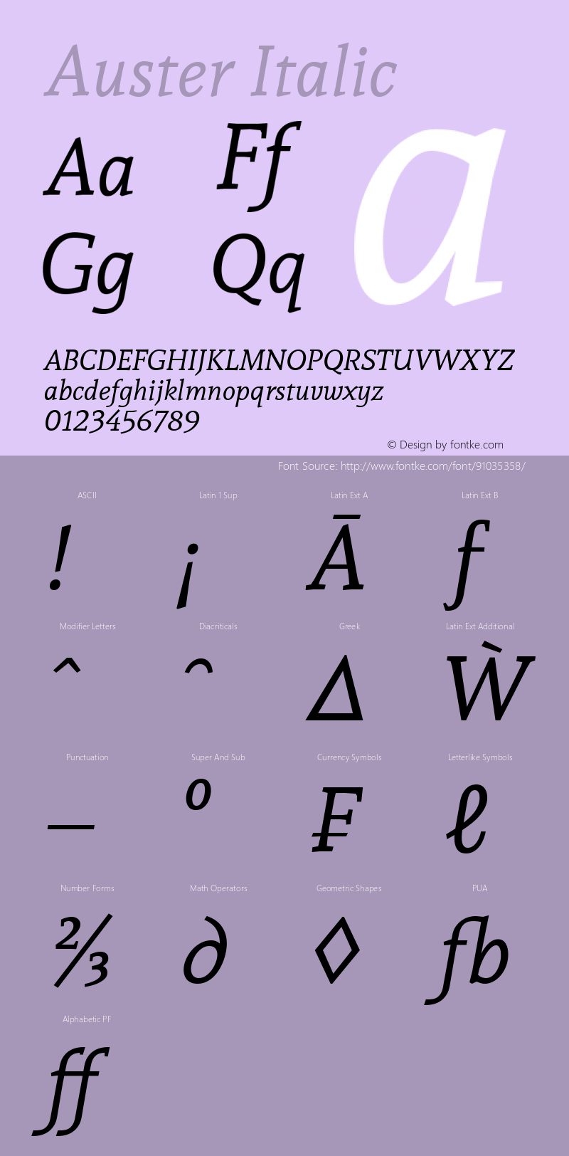 Auster Italic Version 1.000 Font Sample