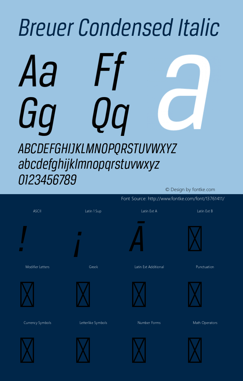 Breuer Condensed Italic Version 1.000 Font Sample