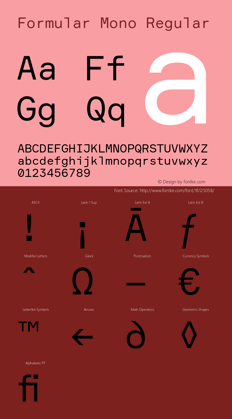 Formular Mono Regular Version 1.001 Font Sample