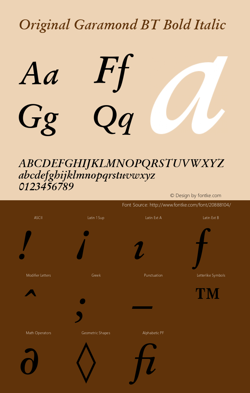 Original Garamond Bold Italic BT spoyal2tt v1.34 Font Sample