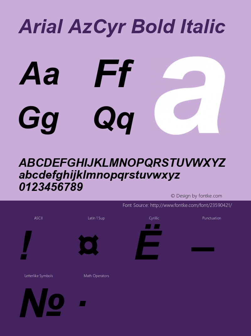 Arial AzCyr Bold Italic Version 1.1 - November 1992 Font Sample