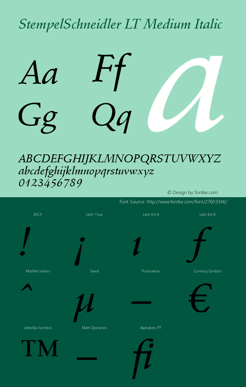 Stempel Schneidler LT Medium Italic Version 6.03 Font Sample