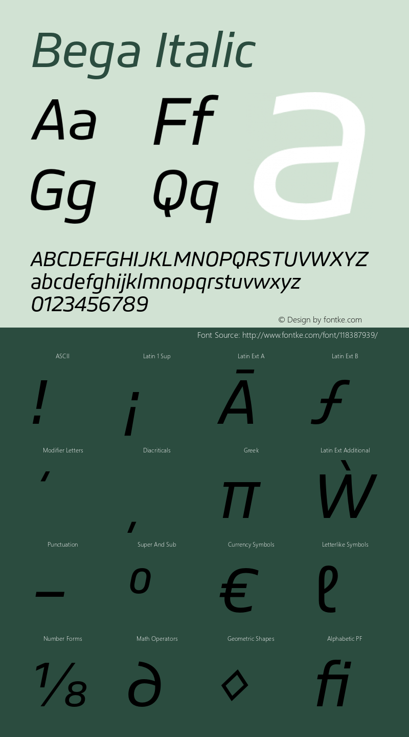 Bega Italic Version 1.0 Font Sample