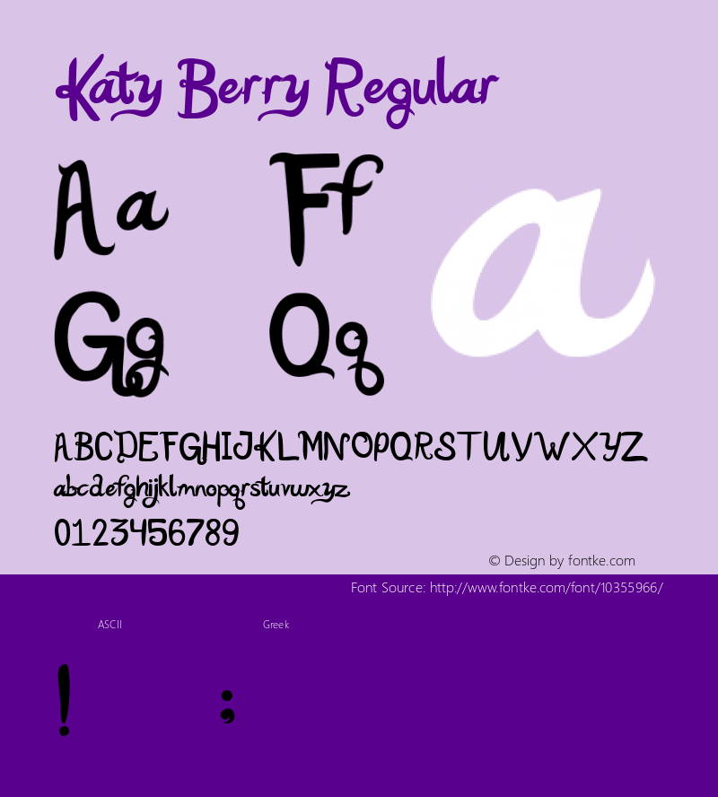 Katy Berry Regular May 25th, 2009. V1. Dirt2.com Font Sample