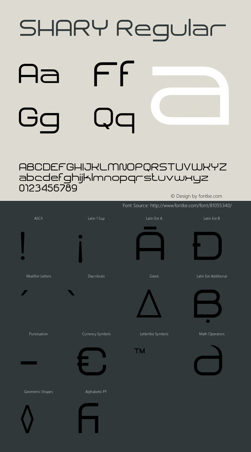 SHARY Regular Version 1.000;hotconv 1.0.109;makeotfexe 2.5.65596 Font Sample