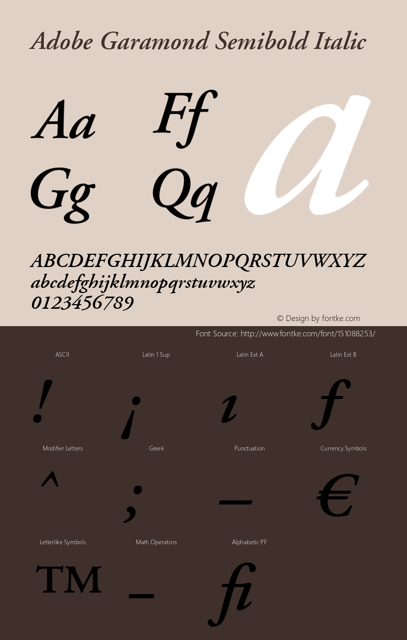 Adobe Garamond Semibold Italic Version 001.003 Font Sample