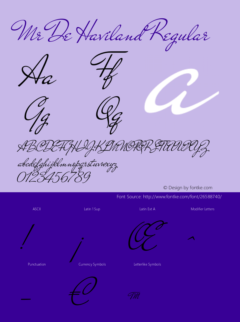 Mr De Haviland Regular Version 1.000 Font Sample