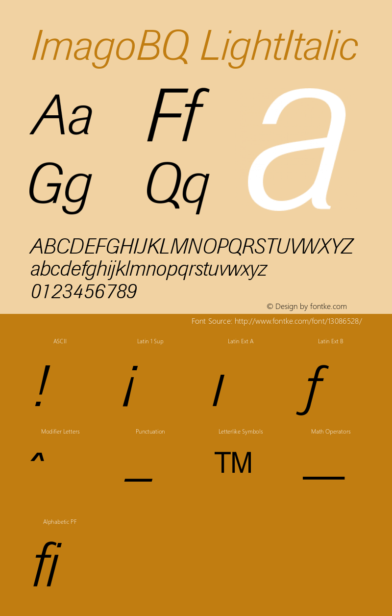 ImagoBQ LightItalic Version 001.001 Font Sample