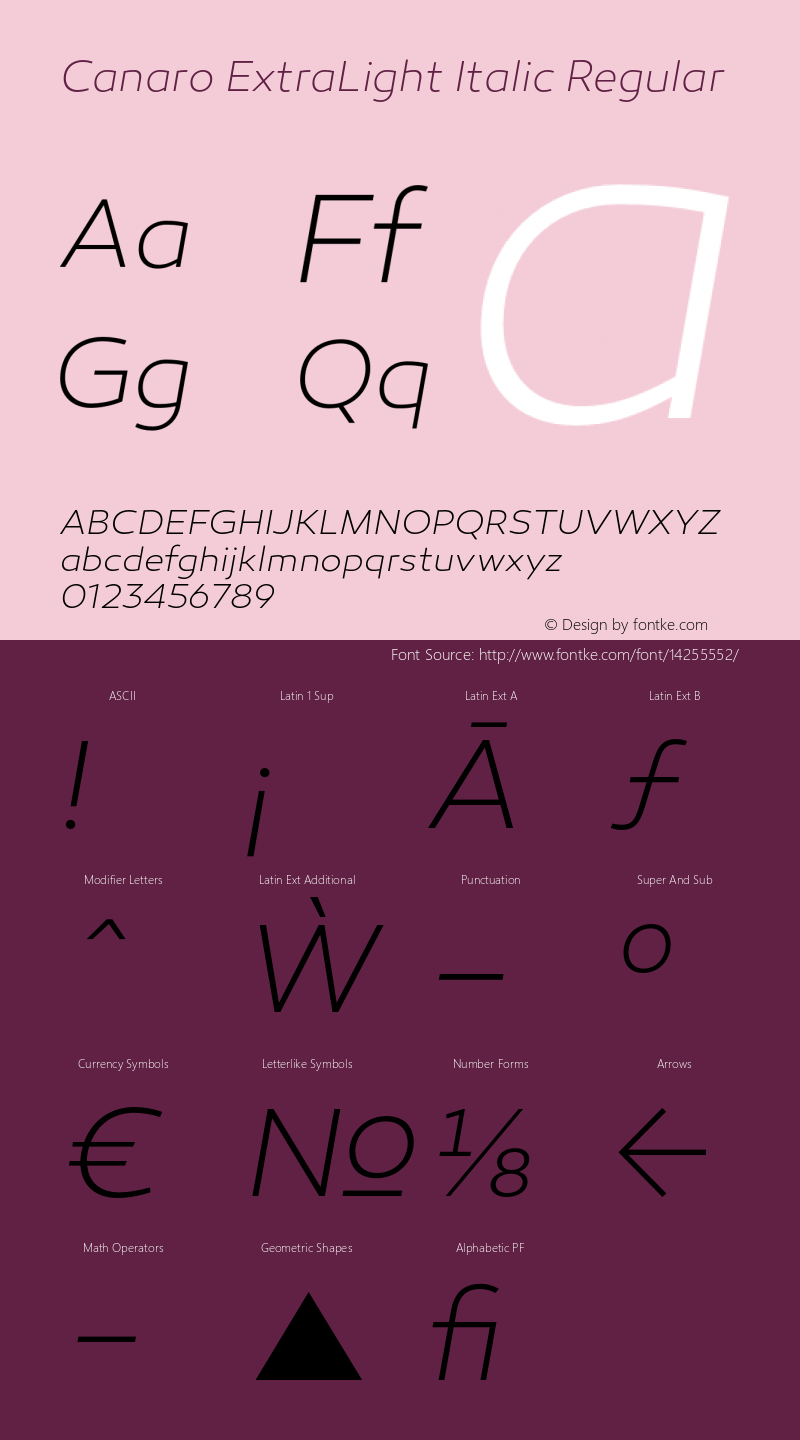 Canaro ExtraLight Italic Regular Version 1.000;PS 001.000;hotconv 1.0.70;makeotf.lib2.5.58329 Font Sample