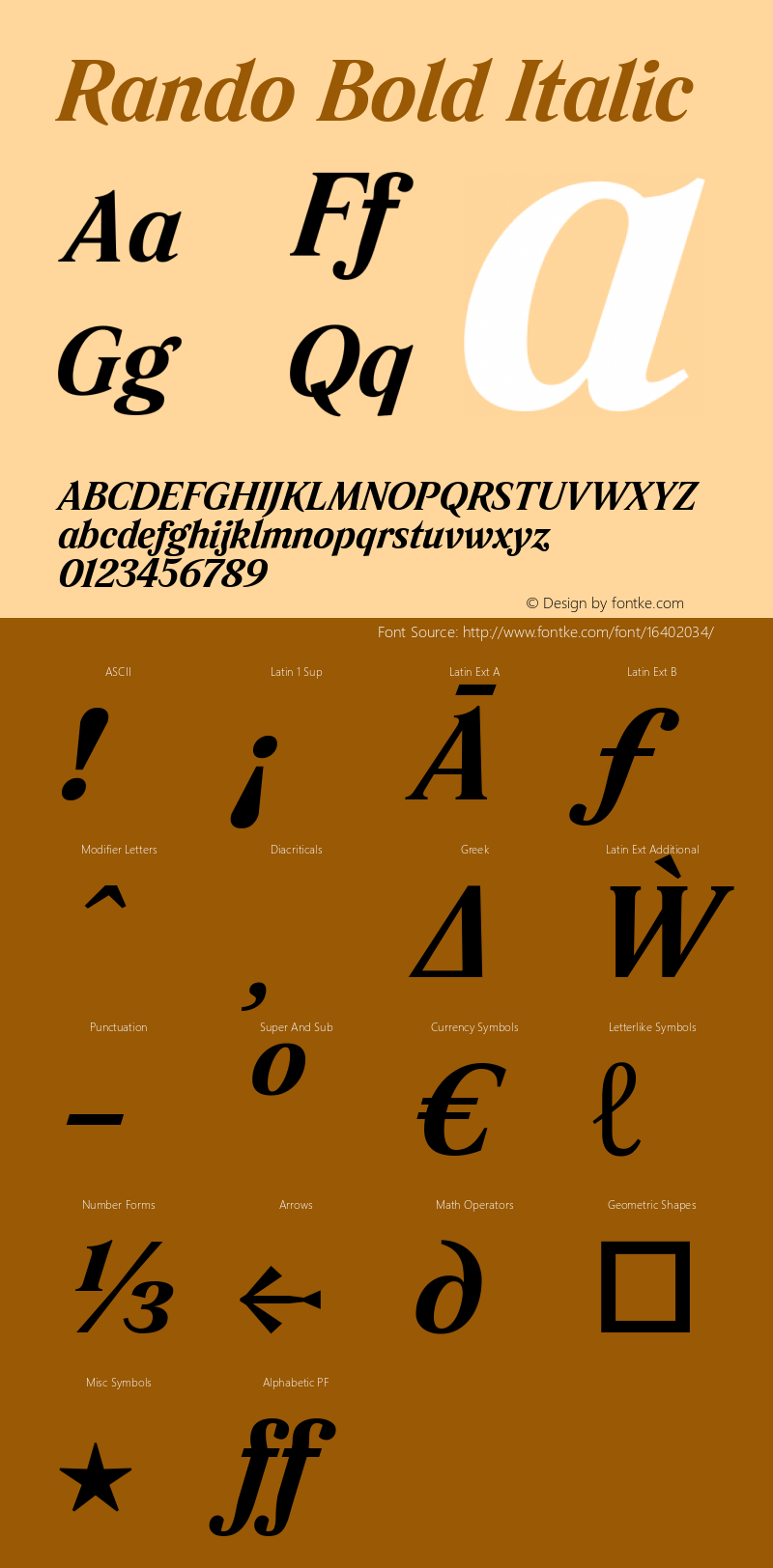 Rando Bold Italic Version 1.003; ttfautohint (v1.4.1) Font Sample