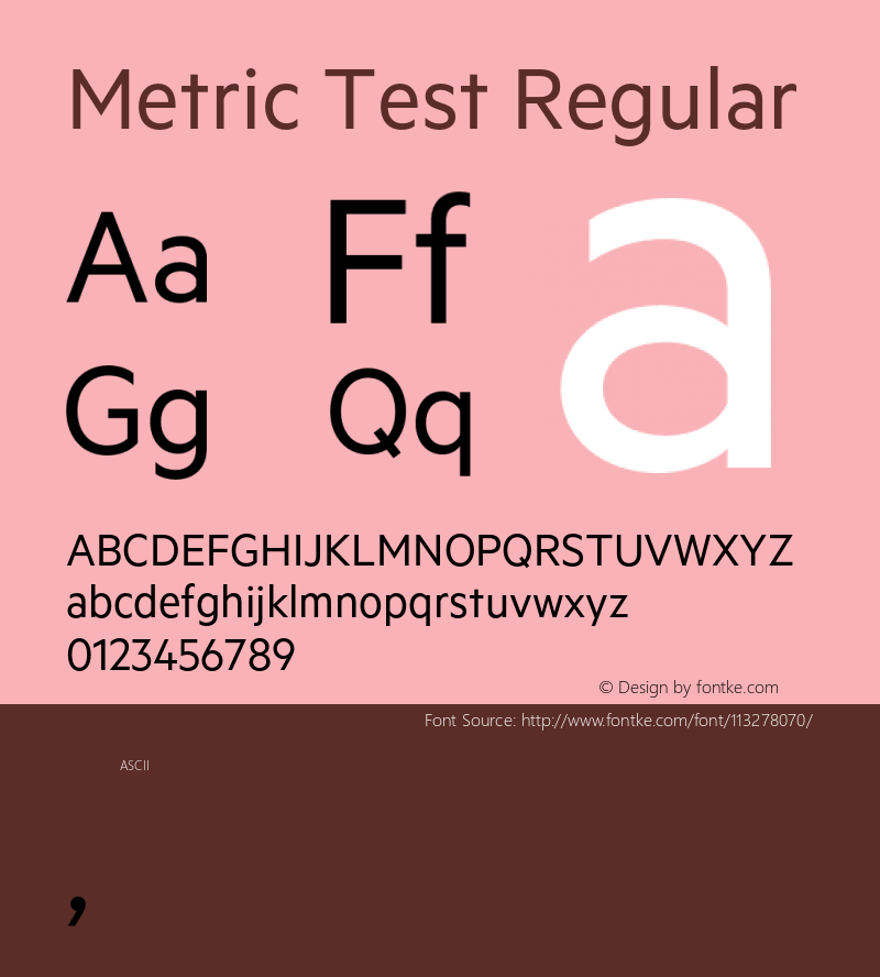 Metric-RegularTest Version 1.001;PS 001.001;hotconv 1.0.57;makeotf.lib2.0.21895;0 Font Sample