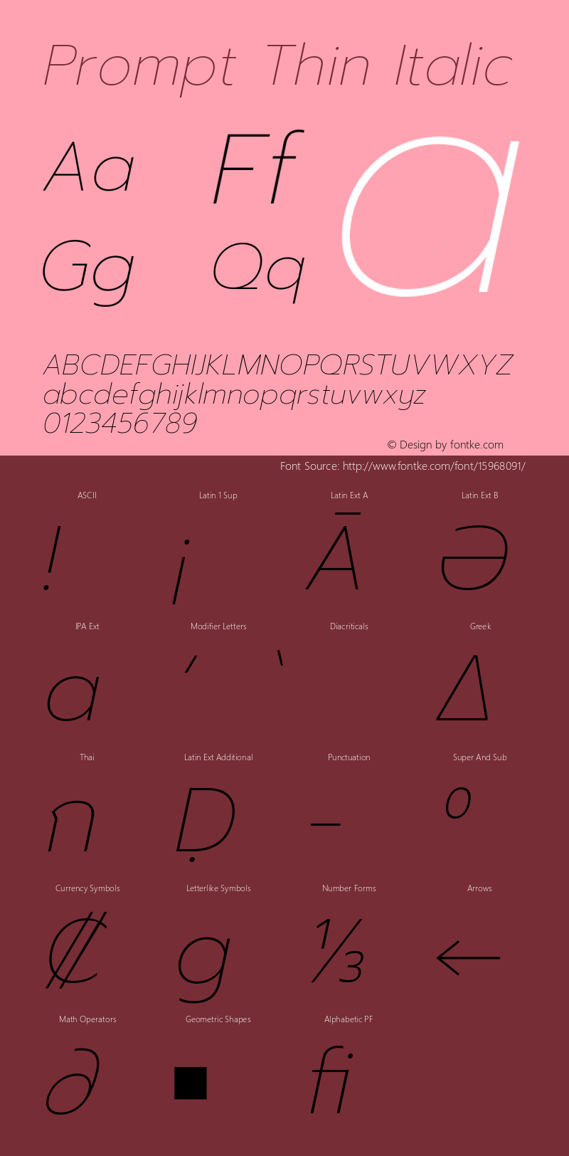 Prompt Thin Italic Version 1.000 Font Sample