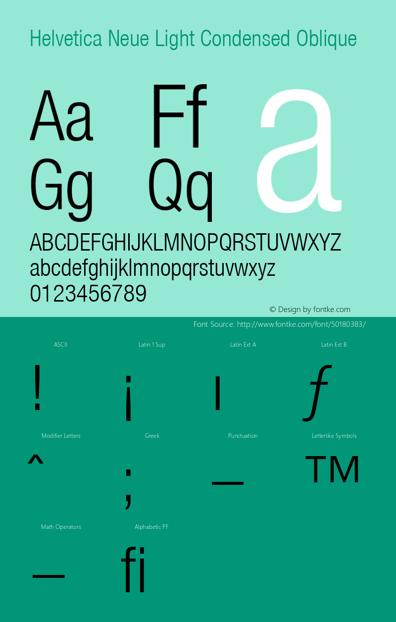Helvetica 47 Light Condensed Oblique Version 001.000 Font Sample