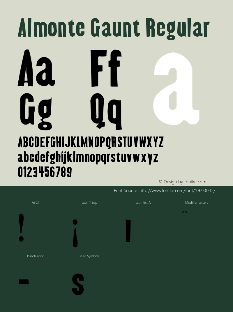 Almonte Gaunt Regular Version 1.0; 2000; initial release Font Sample