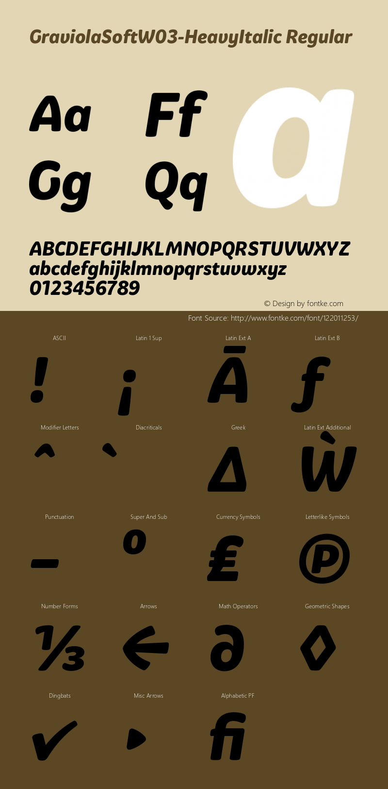 Graviola Soft W03 Heavy Italic Version 1.20 Font Sample