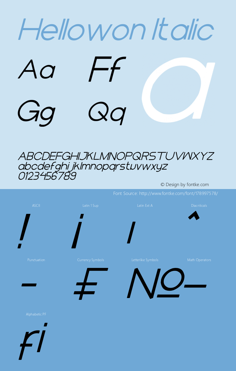 Hellowon Italic Version 1.00;August 20, 2021;FontCreator 13.0.0.2683 32-bit图片样张