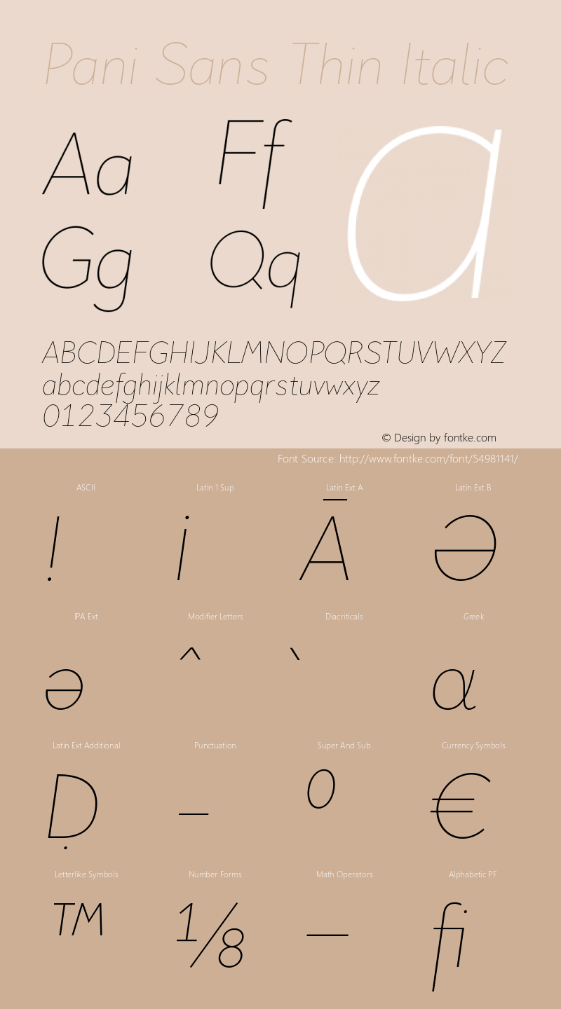 Pani Sans Thin Italic Version 1.000;hotconv 1.0.109;makeotfexe 2.5.65596 Font Sample