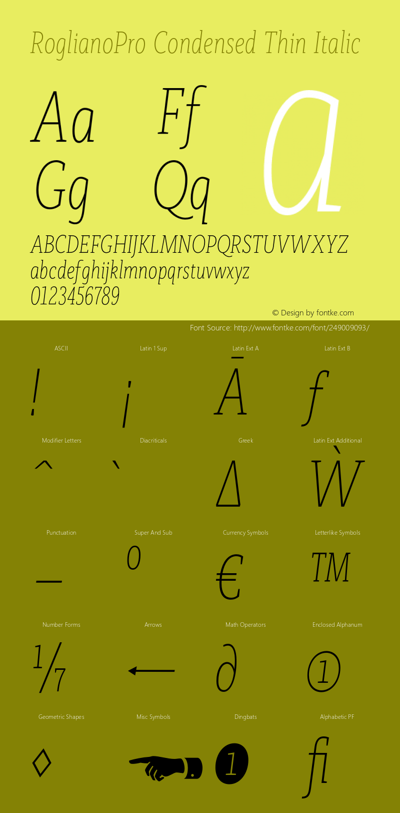 RoglianoPro Condensed Thin Italic Version 1.000;hotconv 1.0.109;makeotfexe 2.5.65596图片样张