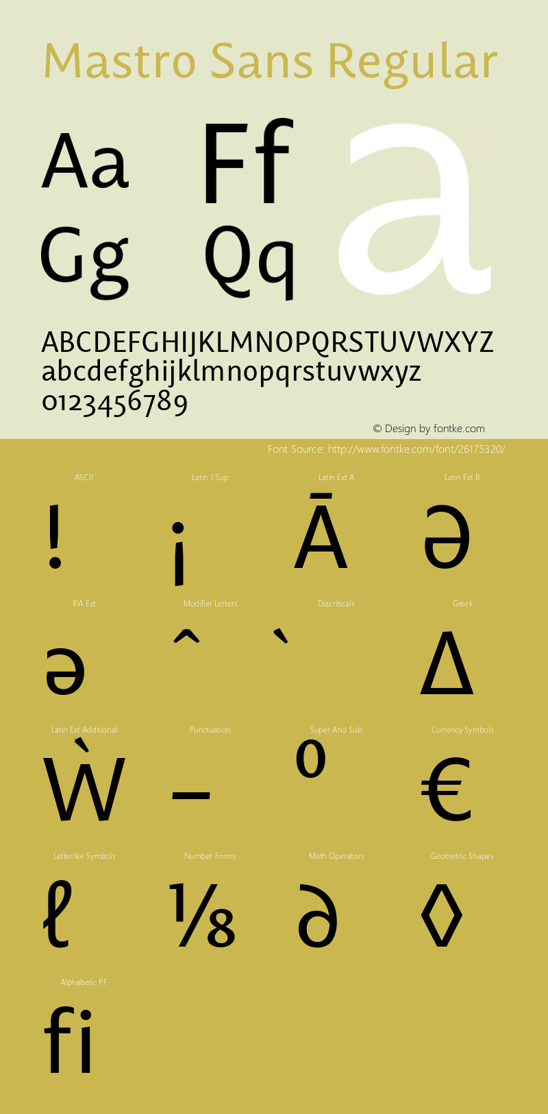 Mastro Sans Regular Version 1.000;PS 001.000;hotconv 1.0.88;makeotf.lib2.5.64775 Font Sample