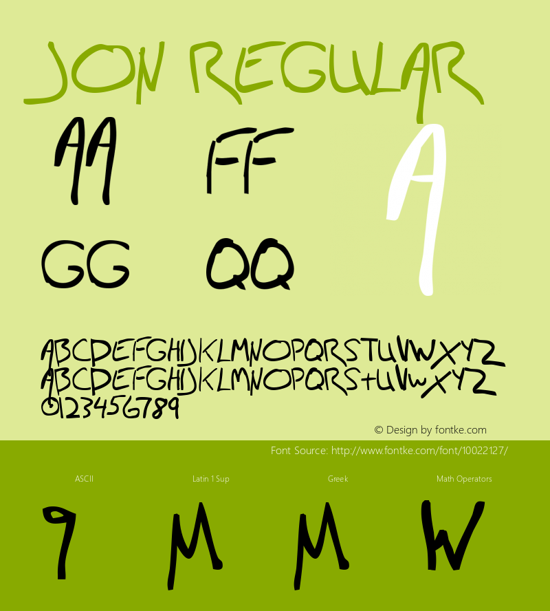 Jon Regular Macromedia Fontographer 4.1.2 4/13/96 Font Sample
